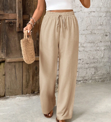 Flirla Women's Casual Versatile Solid Color Wide Leg Pants Fall Cloth For Women